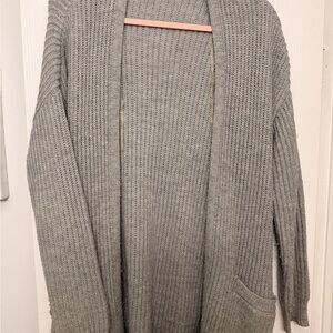 Gray Open-Front Women's Knit Cardigan Sweater